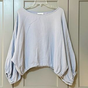 Bryn Walker Cotton Gauze Dolman Sleeve Top USA Lagenlook Blue Women’s Size Large